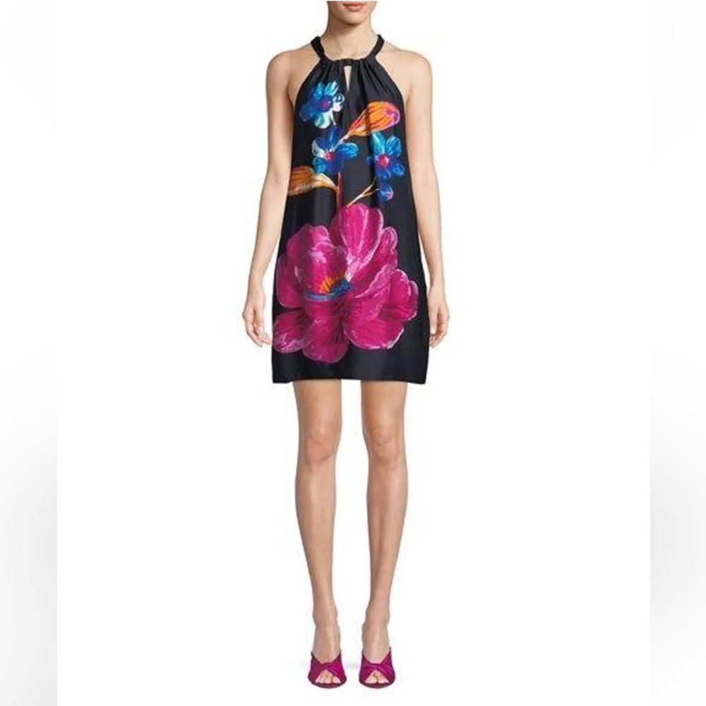 Neumann Marcus Floral Halter Shift Dress
